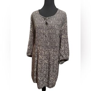 Ulla Popken Charcoal Leaf Print BabyDoll Dress/Blouse